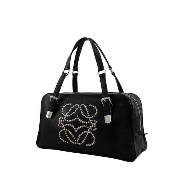 LOEWE ロエベ ハンドバッグ ブラック アナグラム スタッズ レザー ミニボストン vintage ヴィンテージ オールド ebimhj