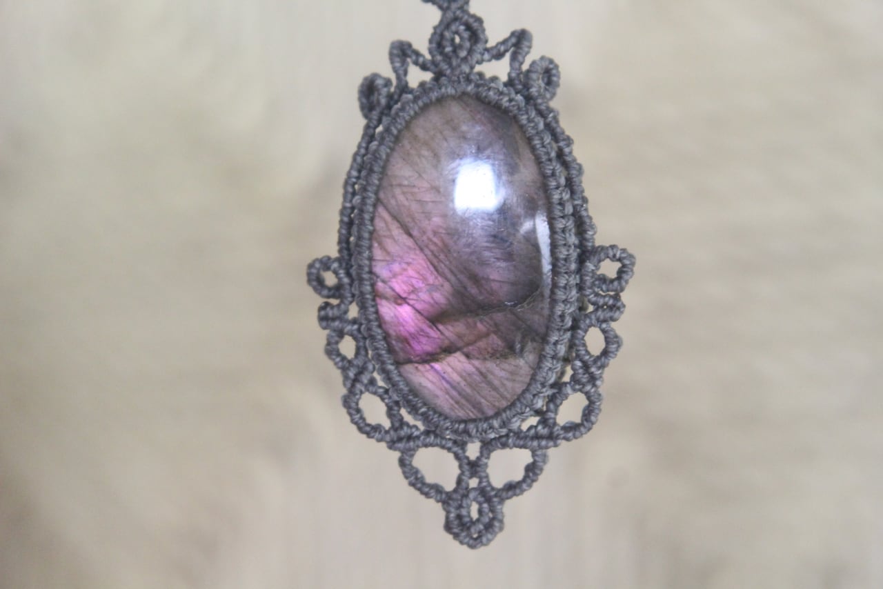 Purple Labradorite & Labradorite micro macrame pendant