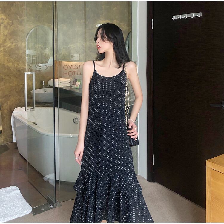 絶対欲しい! 着回し抜群!早い者勝ち スリム ドット キャミワンピ 肌にやさしい Aライン