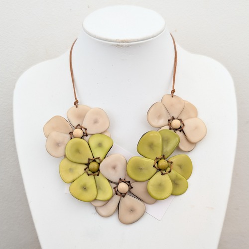 Flower Tagua Nuts adjustable necklace GRN + Ivory タグア