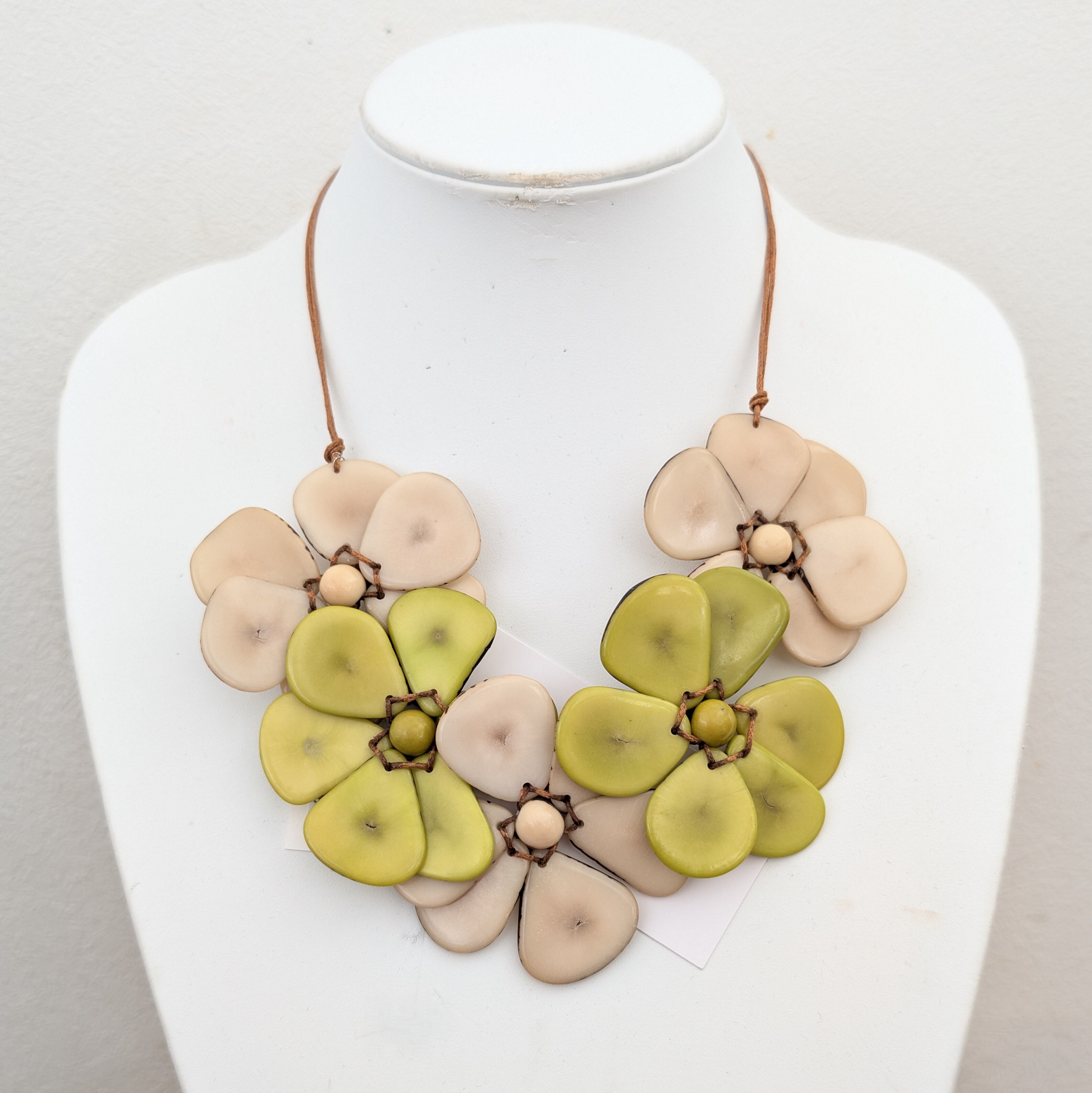Flower Tagua Nuts adjustable necklace GRN + Ivory タグア