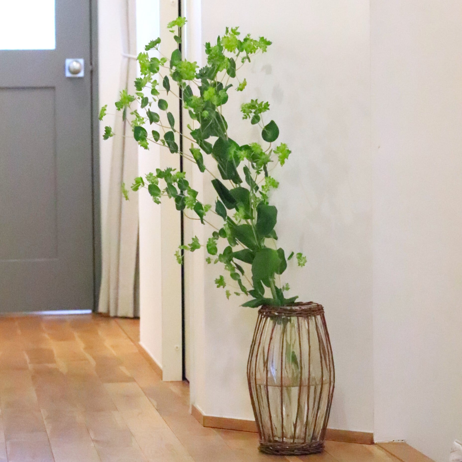 【ガラス】FONTAINEカゴ編みガラスフラワーベース