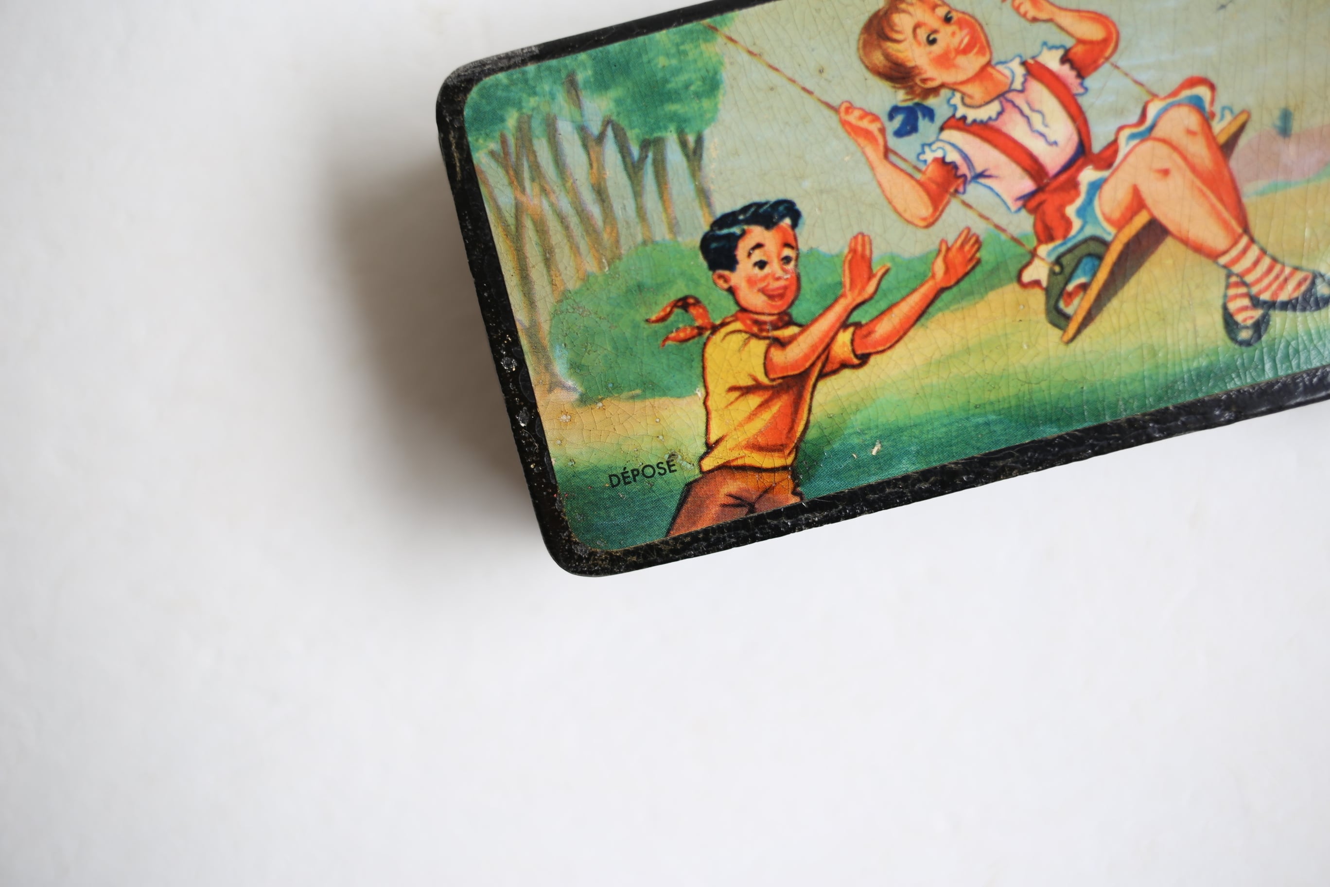 フランス アンティーク パピエマシェ 『遊ぶ子供達が描かれたペン