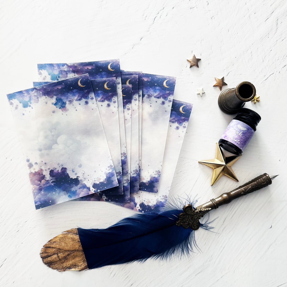 【ミニメモセット】三日月と星空のしずく ミニメモ20枚セット(トレーシングペーパーver.) | 一筆箋