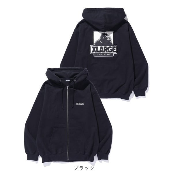 XLARGE ブラック ジップアップパーカー L XLARGE エクストララージ パーカー ジップ OG BOX ZIP UP HOODED