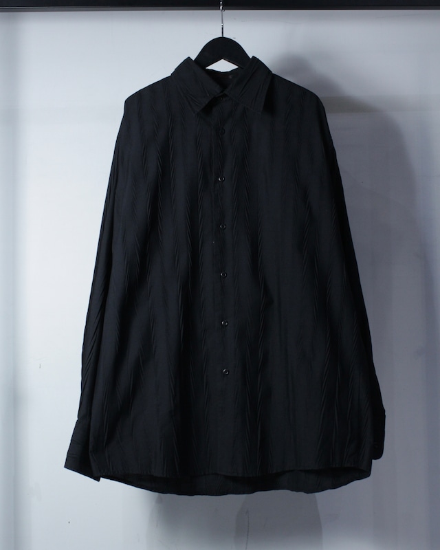 【Caka BLACK】Crinkle Stripe Vintage Loose L/S Shirt