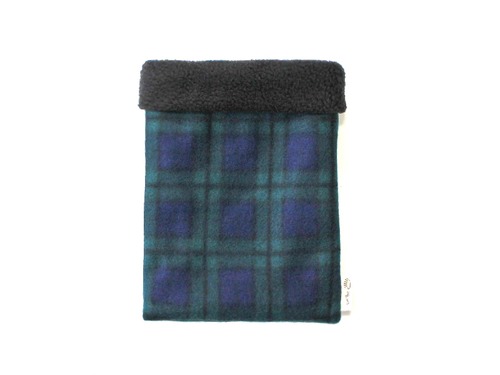 ハリネズミ用寝袋 M（冬用）　フリース×フリース チェック ブルー / Regular Snuggle Sack for Hedgehog