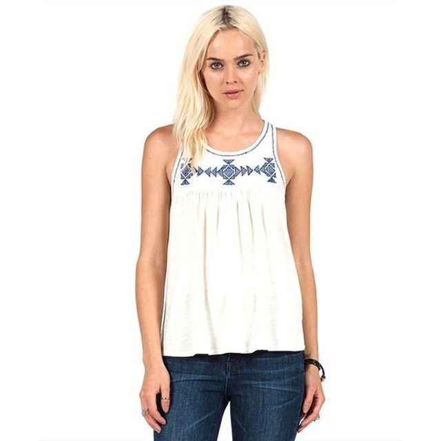 B ボルコム タンクトップ レディース ノースリーブ カジュアル 夏 かわいい 人気ブランド 白 ホワイト ガーゼ Side Note Tank Volcom Beachdays Okinawa