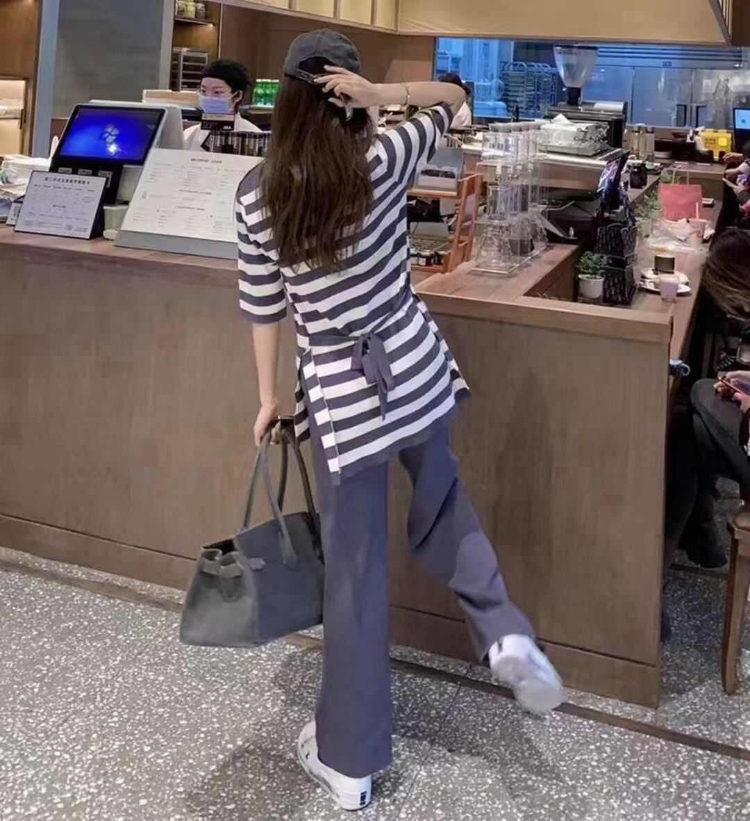 ウエストリボンつき　ボーダーチュニック　AJ12541-526