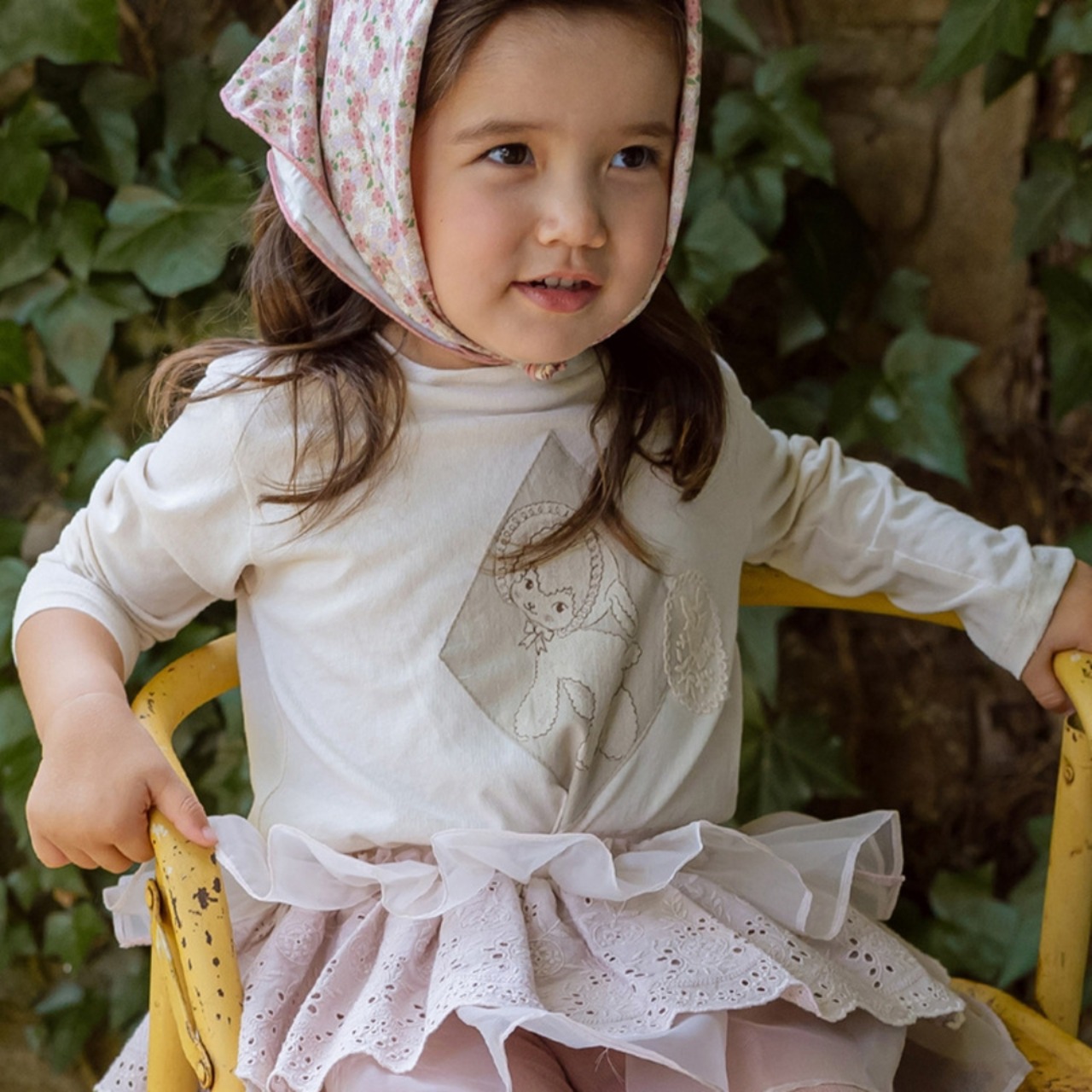 春コヒツジレースワッペンショート長袖Tシャツ