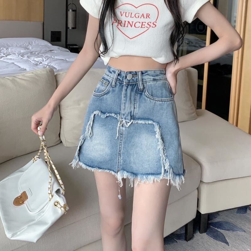 EWQ] レディース ウォッシュ パッチワーク Tels デニム スカート 春夏