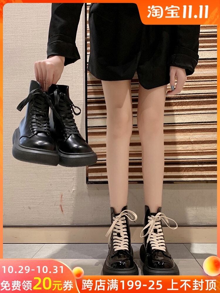 ブーツオータムウィンターブラックショート 靴 シューズ レース ストリート 秋物 冬物 ラウンドトー レースアップ 部族の婦人靴72691875435