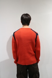 Roots orange×navy line design cotton knit sweater