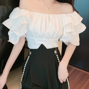 【送料無料】 ブラウス 無地 オフショルデザイン フリル シンプルデザイン フェミニン こなれ感 カジュアル系 20代 30代 夏 レディースファッション 可愛い お出かけ 女子会 デイリーユース お茶会 お呼ばれ 2色