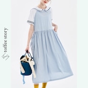 ピュアコットン セーラーカラーストライプシャツワンピース i0365