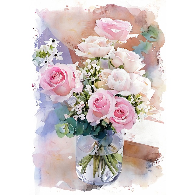 絵画 花(フラワー) 花瓶の花 インテリアアート額付き 水彩画・油絵調 WAT0766