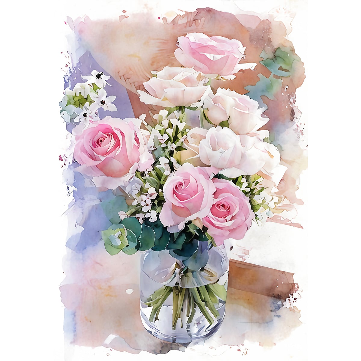 絵画 花(フラワー) 花瓶の花 インテリアアート額付き 水彩画・油絵調 WAT0766