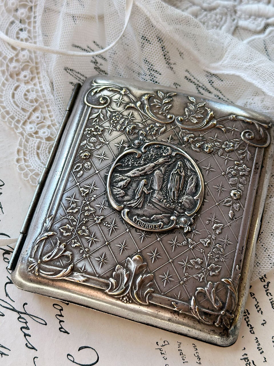 銀色 シガレットケース ルルドの聖母 Lourdes タバコ入れ | Brocante