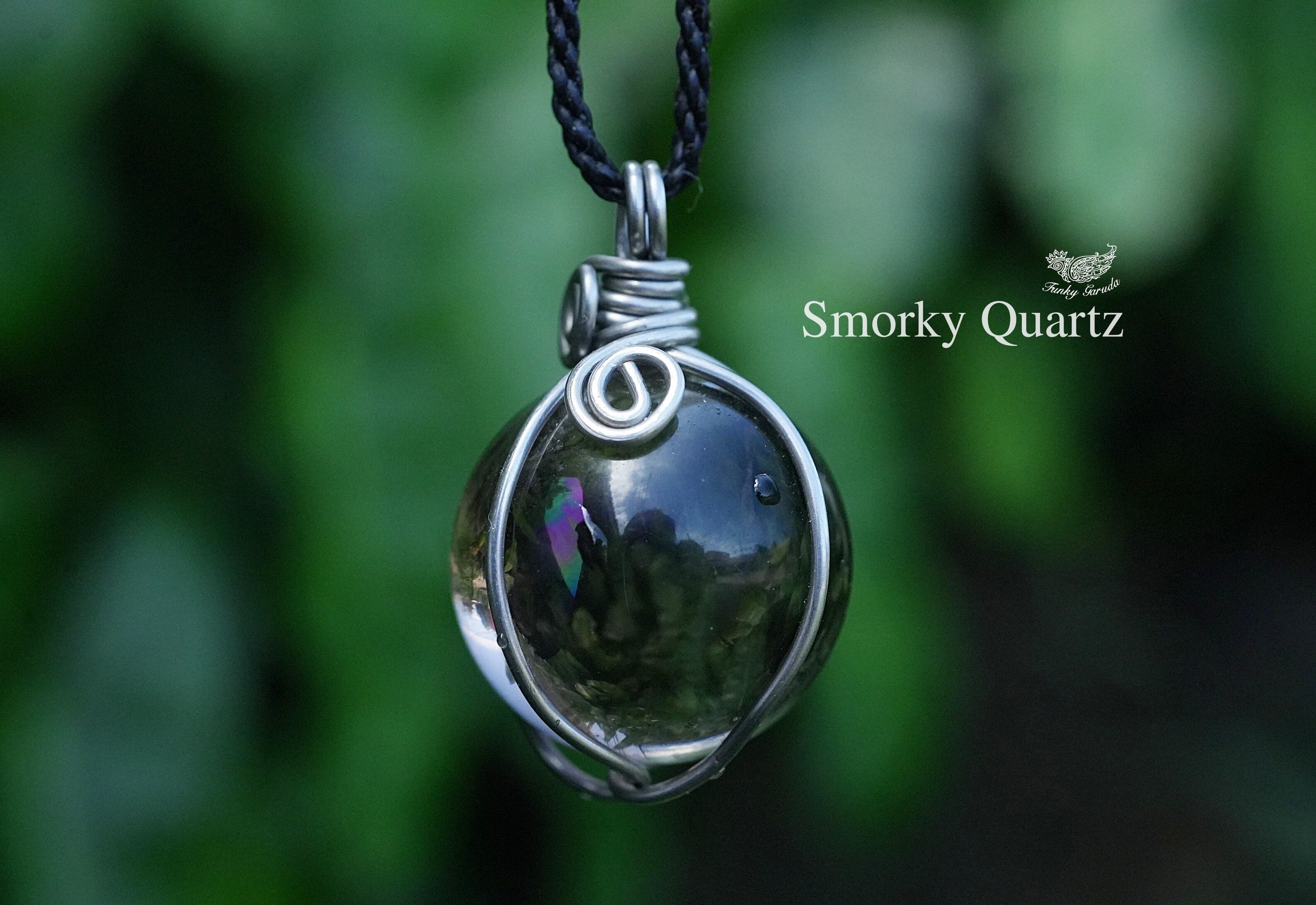 虹入り★スモーキークォーツボール マクラメネックレス1695