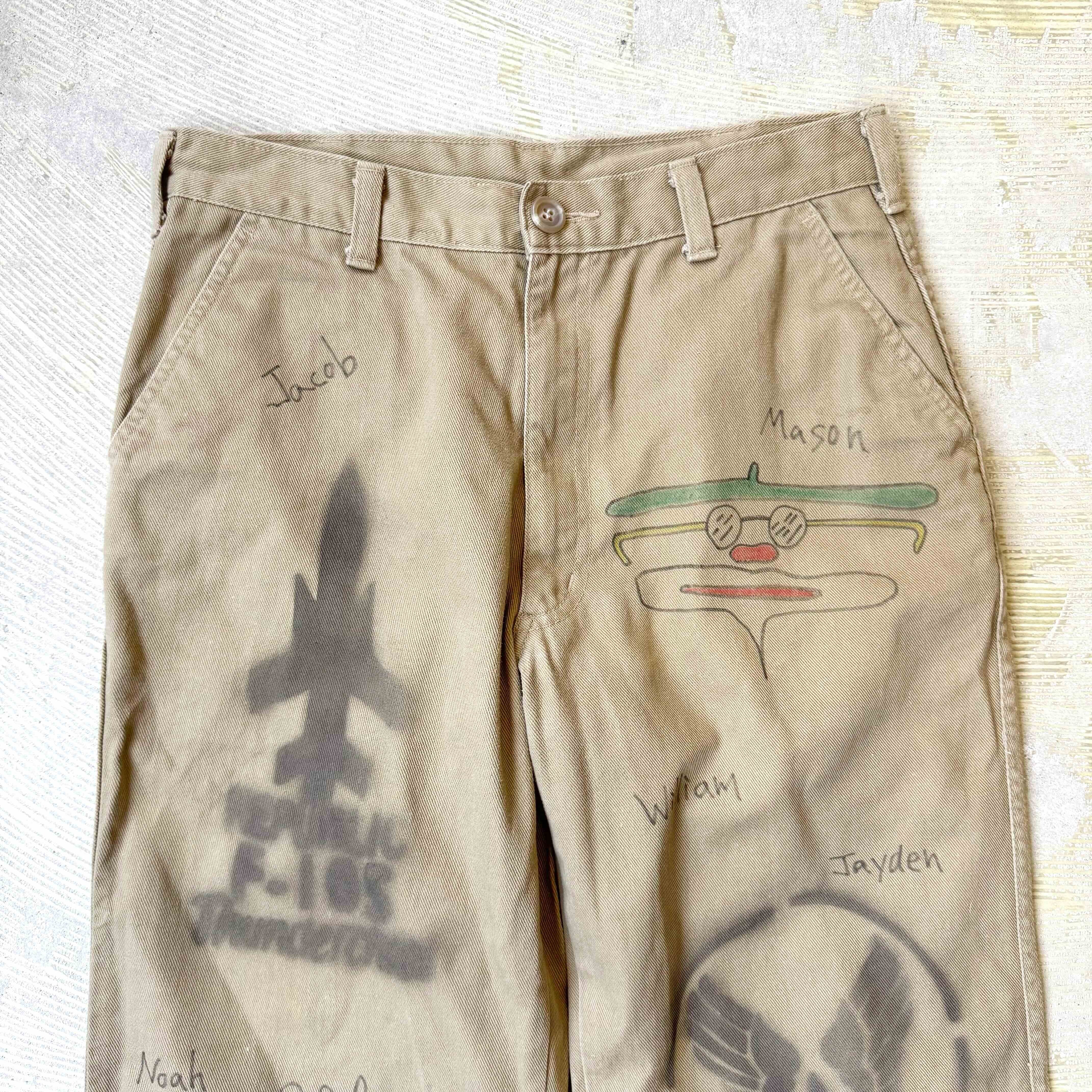 HAND PAINTED ART STENCIL MEMORIAL PANTS / ハンド ペイント アート