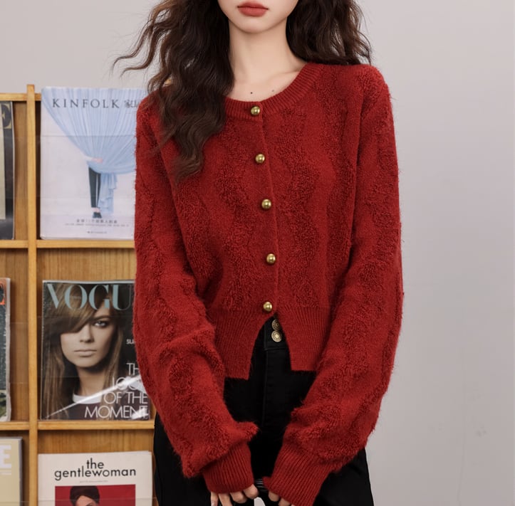 Zigzag design gold button cardigan S310