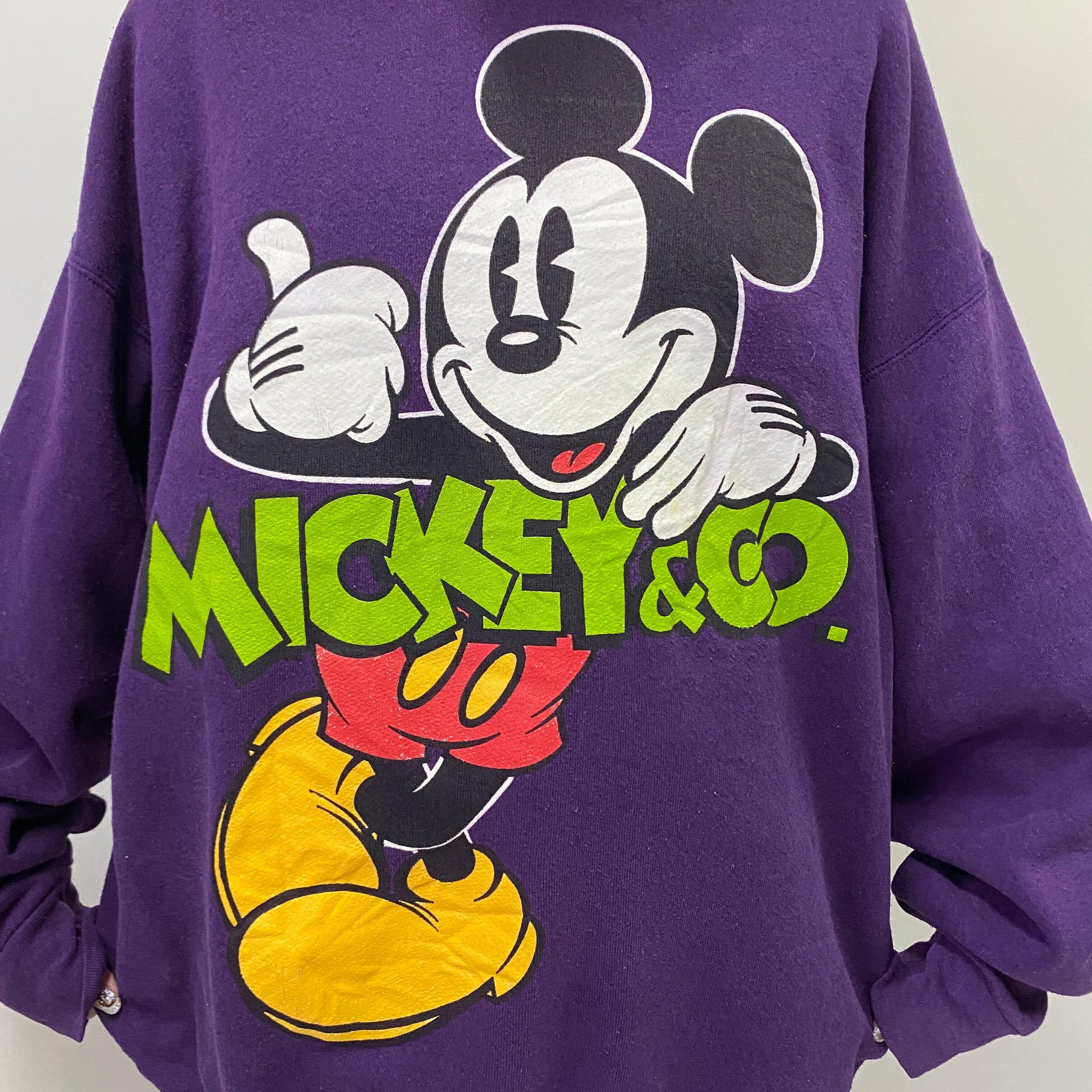 90年代 USA製 Disney ディズニー ミッキーマウス キャラクター プリントスウェット メンズXL レディース 古着 90s ビンテージ  ヴィンテージ トレーナー パープル 紫【スウェット】 | cave 古着屋【公式】古着通販サイト powered by BASE