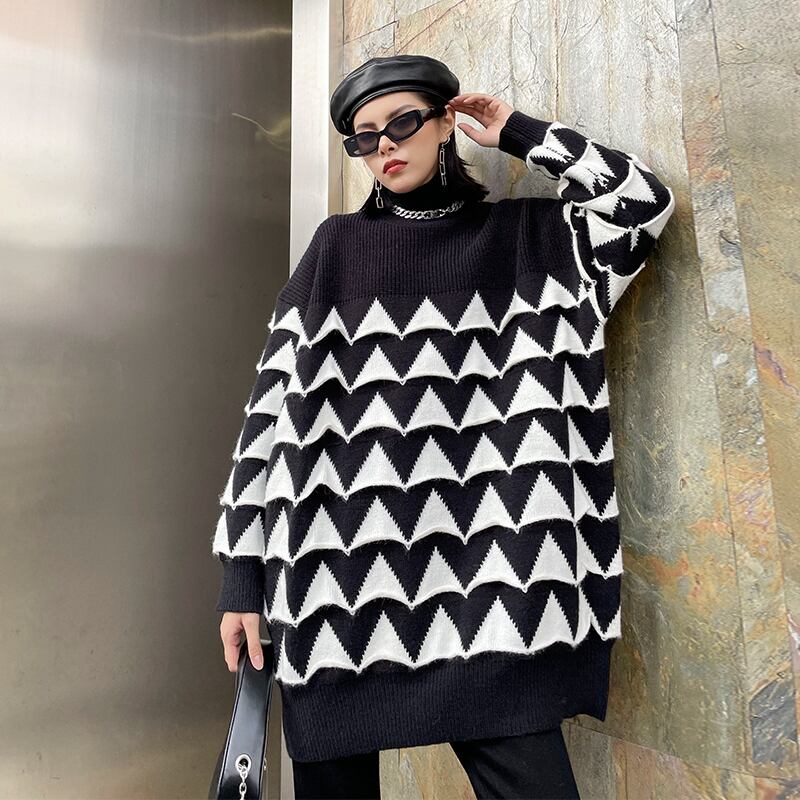 ブラックホワイトセーター ルーズオータムウィンタースタイル 秋物 冬物 ラブタオタオダレンハウス93419528632