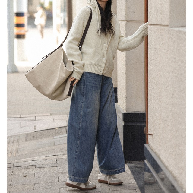 wide washed denim pants　J00367