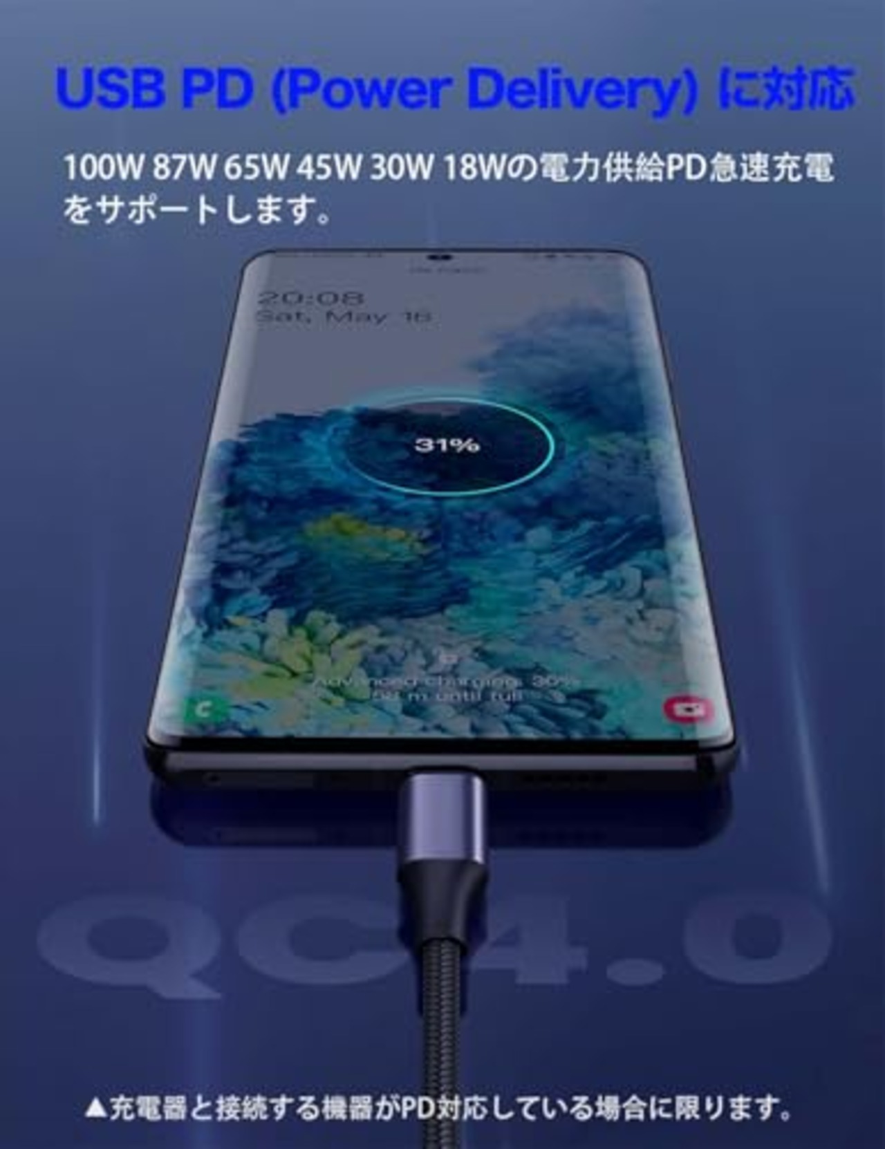 USB-C & USB-C ケーブル L字 2M Type-c ケーブル PD対応 100W/5A急速充電 E-Markチップ搭載 超高耐久ナイロン タイプc機種対応