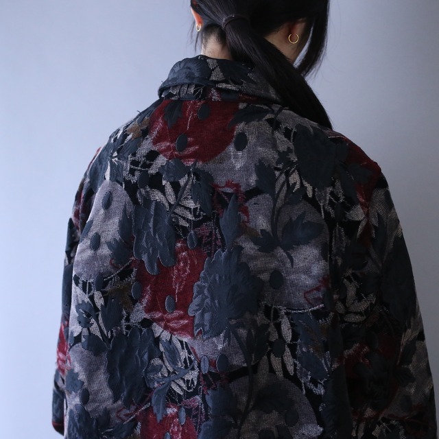 "reversible" dark coloring flower pattern chenille weave jacket