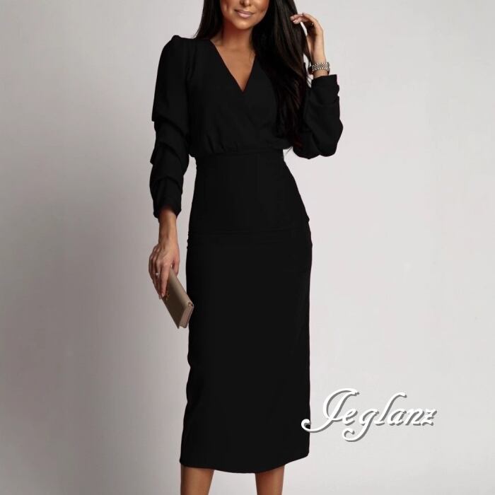 上品 フォーマル ワンピース ドレス V開き ボリューム袖 2色 ♪(MB597)γ