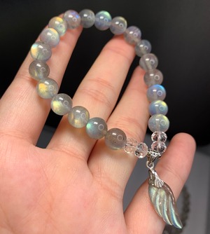 no4 ラブラドライト×羽 デザインブレスレット