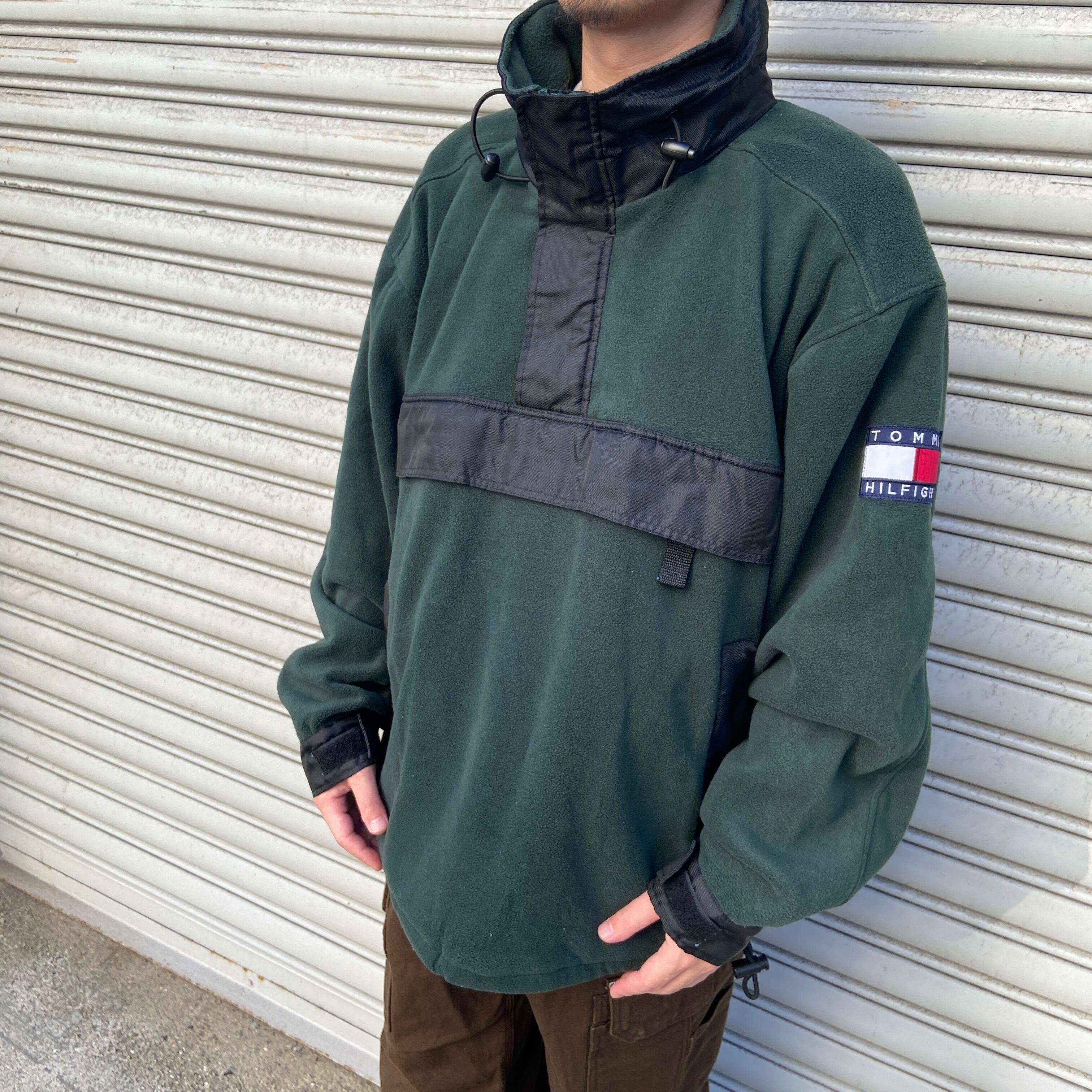 90s Tommy Hilfiger アノラックフリースジャケット M グリーン 90s Tommy Hilfiger アノラックフリースジャケット M グリーン