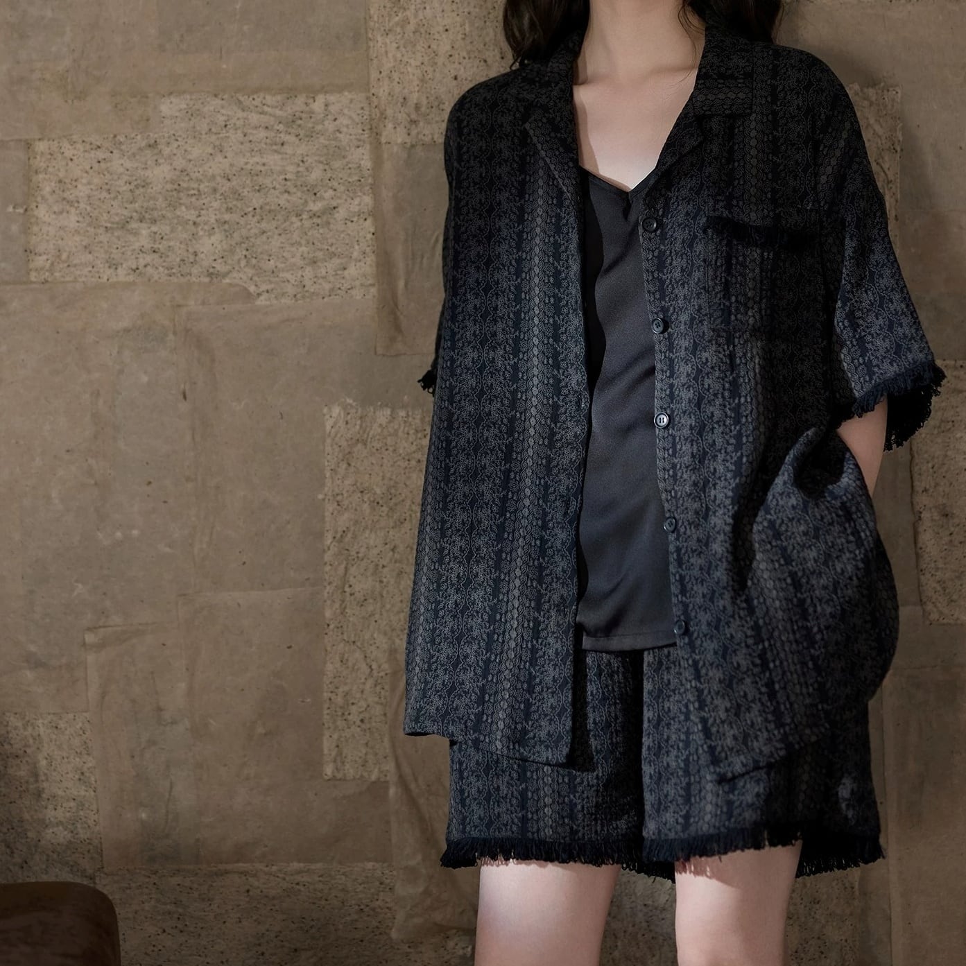 【2Style】【M-XL】geometric cardigan style summer pajamas p1701