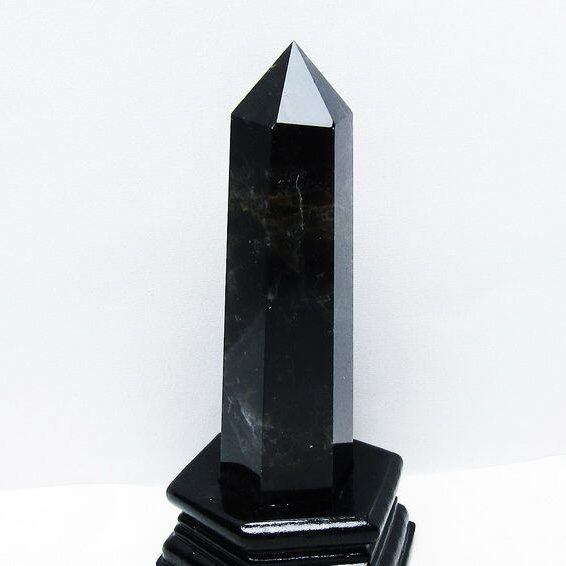 モリオン 黒水晶 六角柱 台座付属 一点物 152-4027
