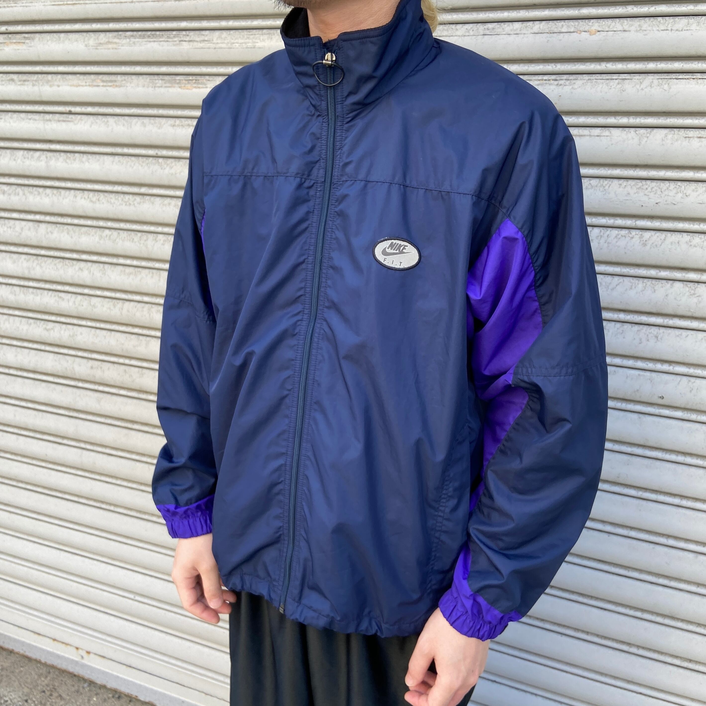 NIKE F.I.T ナイロンジャケット リフレクターロゴ 紺紫 M | 古着屋 Uan
