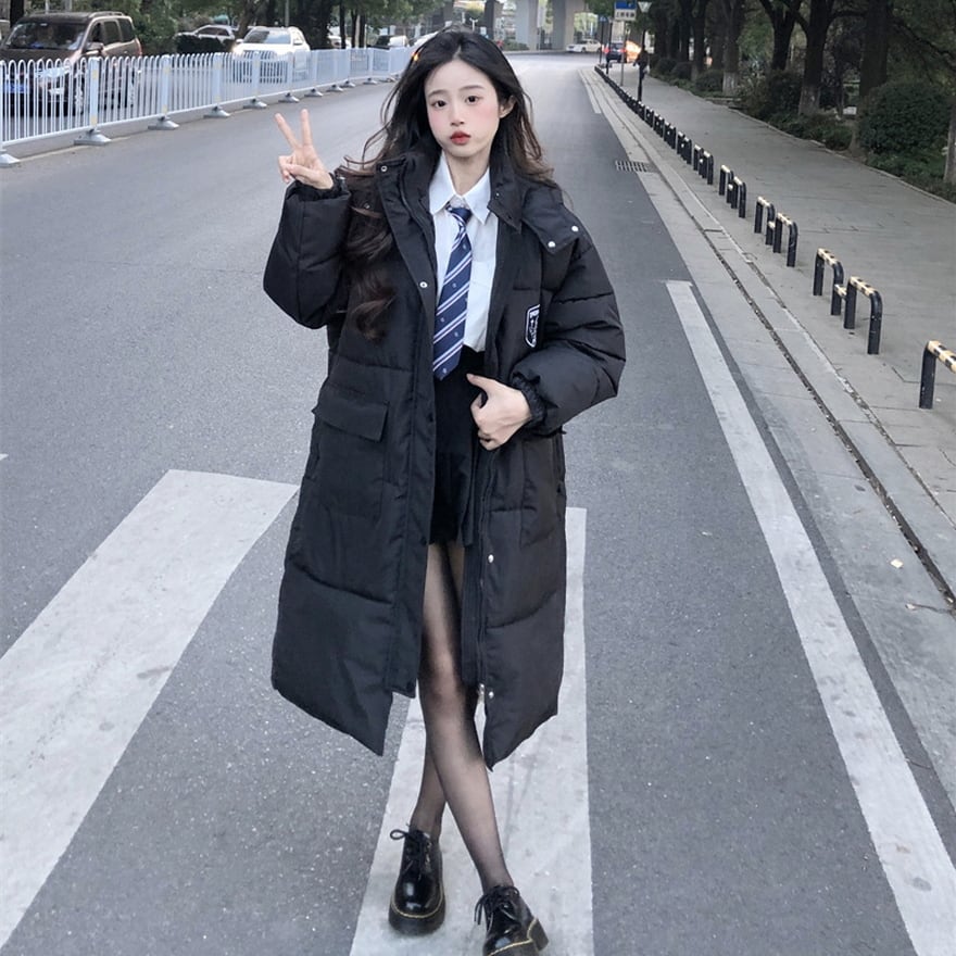 サブカル 服 地雷系 通販 ダウンジャケット 中綿 パッド入り ロング丈 JKファッション 原宿 普段使い