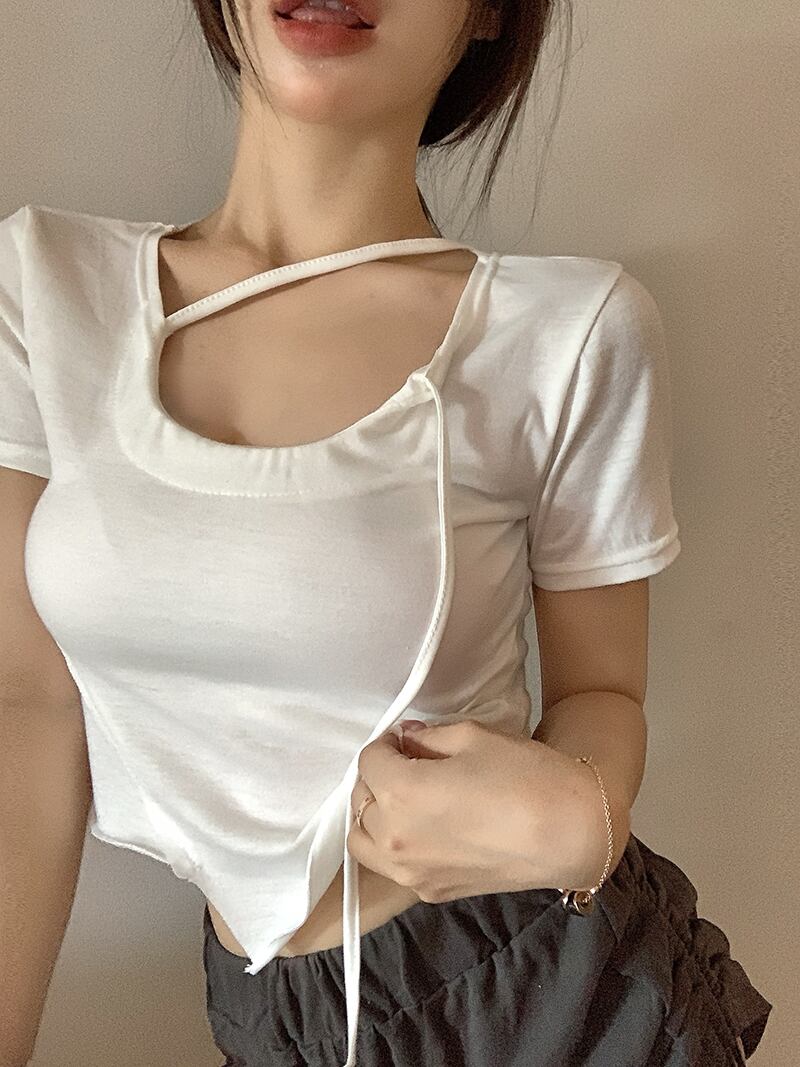 ホルターTシャツ サマーショートトップス 夏物 ブラックストロベリース78749244660