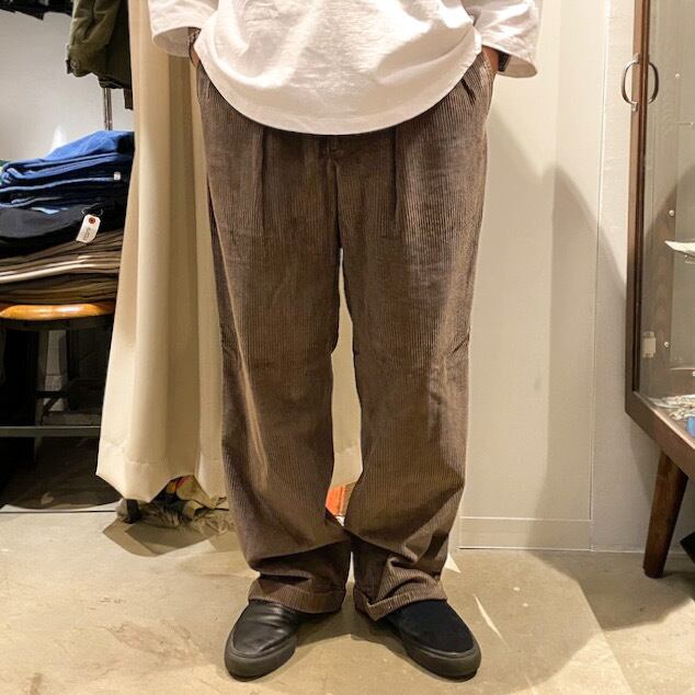 GAP ワイドコーデュロイパンツ 太畝 2タック グレー W32