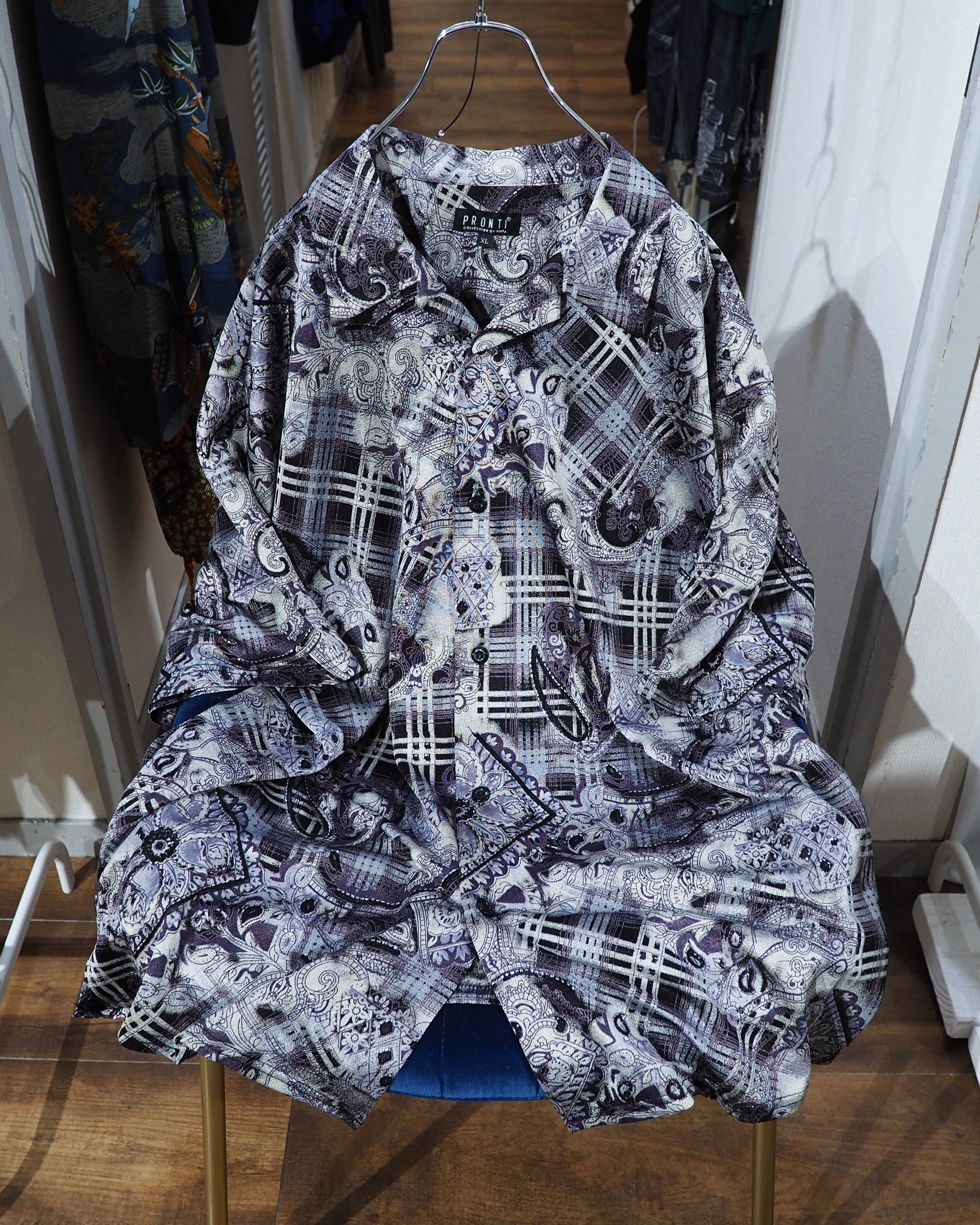 " PRONTI - Special " Luxury Mode pattern Drape loose SS open collar Shirt