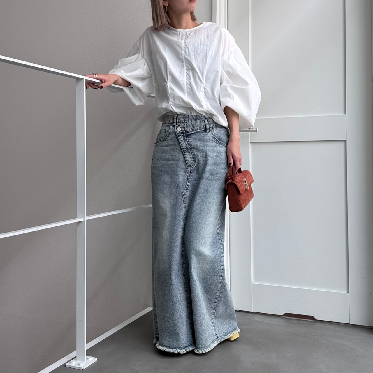 【キャンセル分】リメイクライクラップデニムSK/ブルー