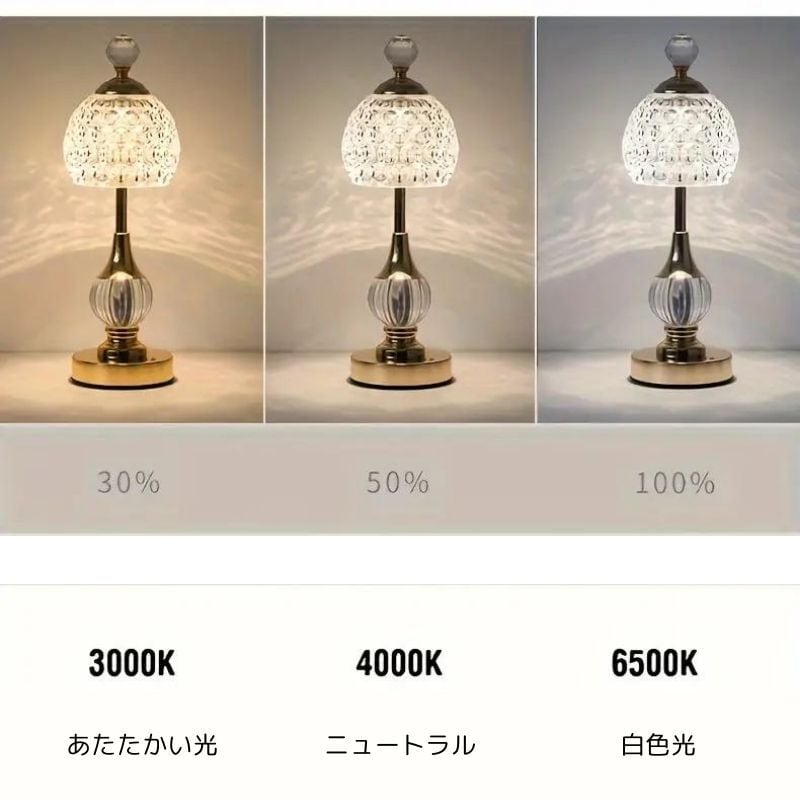 クリスタルテーブルランプ 卓上 照明 水晶ガラス 無段階調光 LEDタッチ