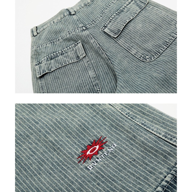 stripe embroidery point cargo denim　ストライプ刺繍ポイントカーゴデニム　J0665