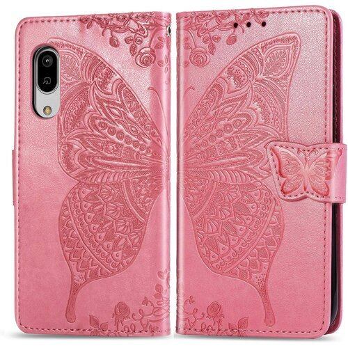 対応AQUOS sense3 / sense3 lite / sense3 basic/Android One S7 SH-02M / SHV45 / SH-RM12 ケース 手帳型 ノートブック型携帯保護カバー多機能携帯ホルスター財布携帯ホルダーバンプパターンテクスチャ耐久性摩擦耐性携帯ケース男性と女性に適した多色オプション バタフライピンク 428