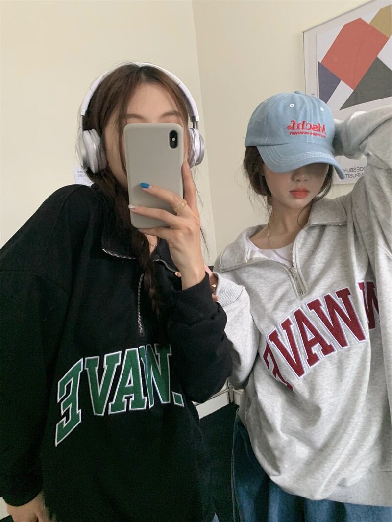 スタンダードスタイルルーズセーター オータムプリントプルオーバー トップス ロング レトロ ストリート 秋物 モンロー17959931027