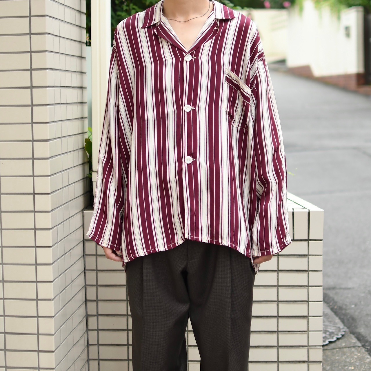 ~60's TOPKIS stripe rayon pajama shirt