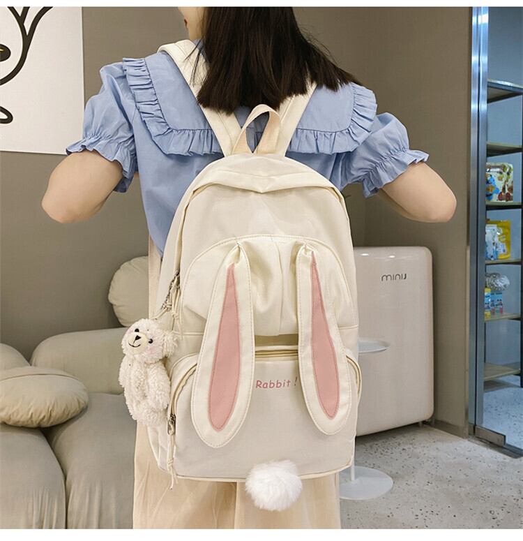 リュックサック うさぎ うさみみ しっぽ キーホルダー ぬいぐるみ 通学 旅行 デイリー カジュアル 大人可愛い 韓国ファッション Luluca 韓国トレンドファッションluluca ルルカ