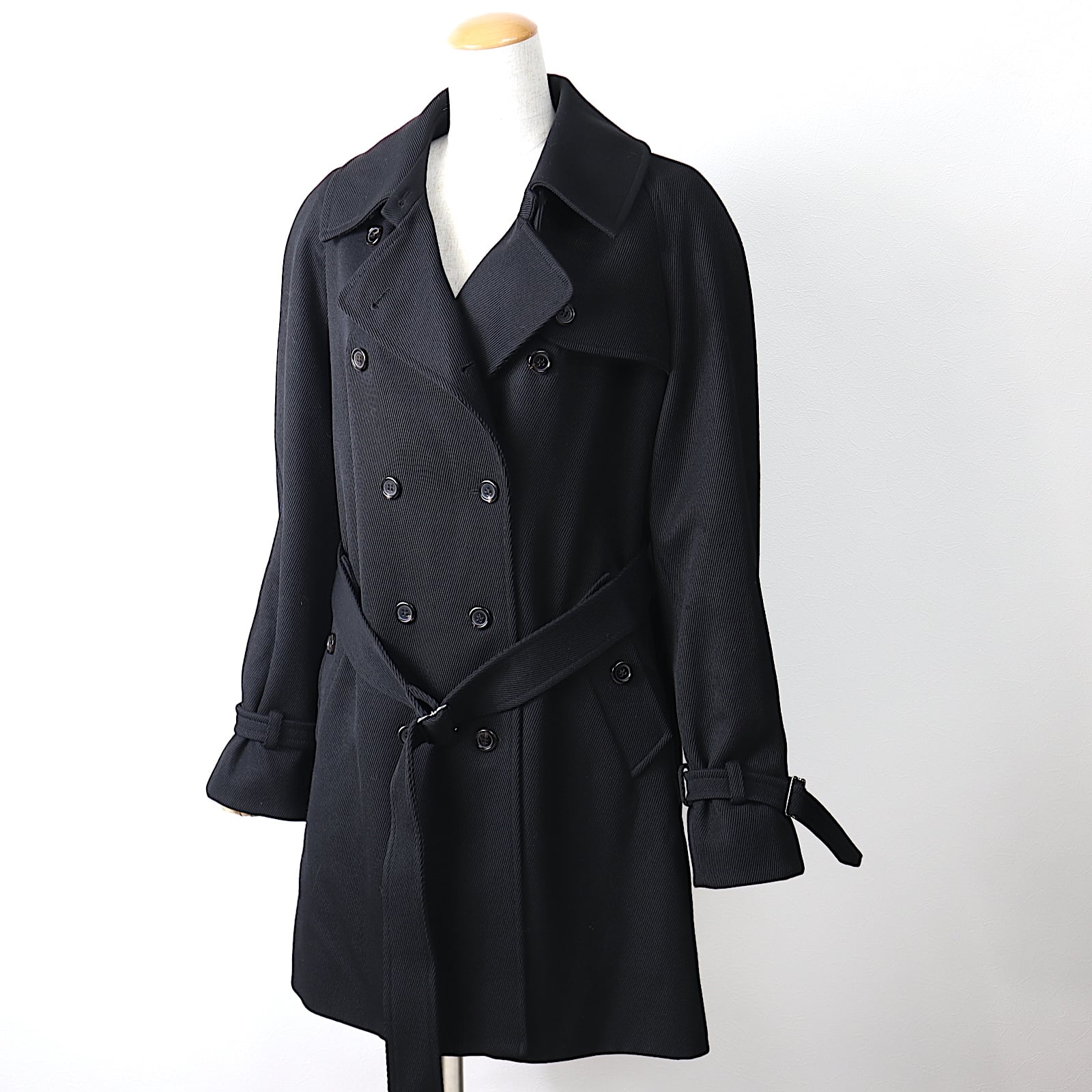 美品 イヴ・サンローラン YVES SAINT LAURENT ベルト付き ウール トレンチコート レディース ブラック 【中古】【3-YD116】  | CRORY boutique レディース専門のブランド古着セレクトショップ