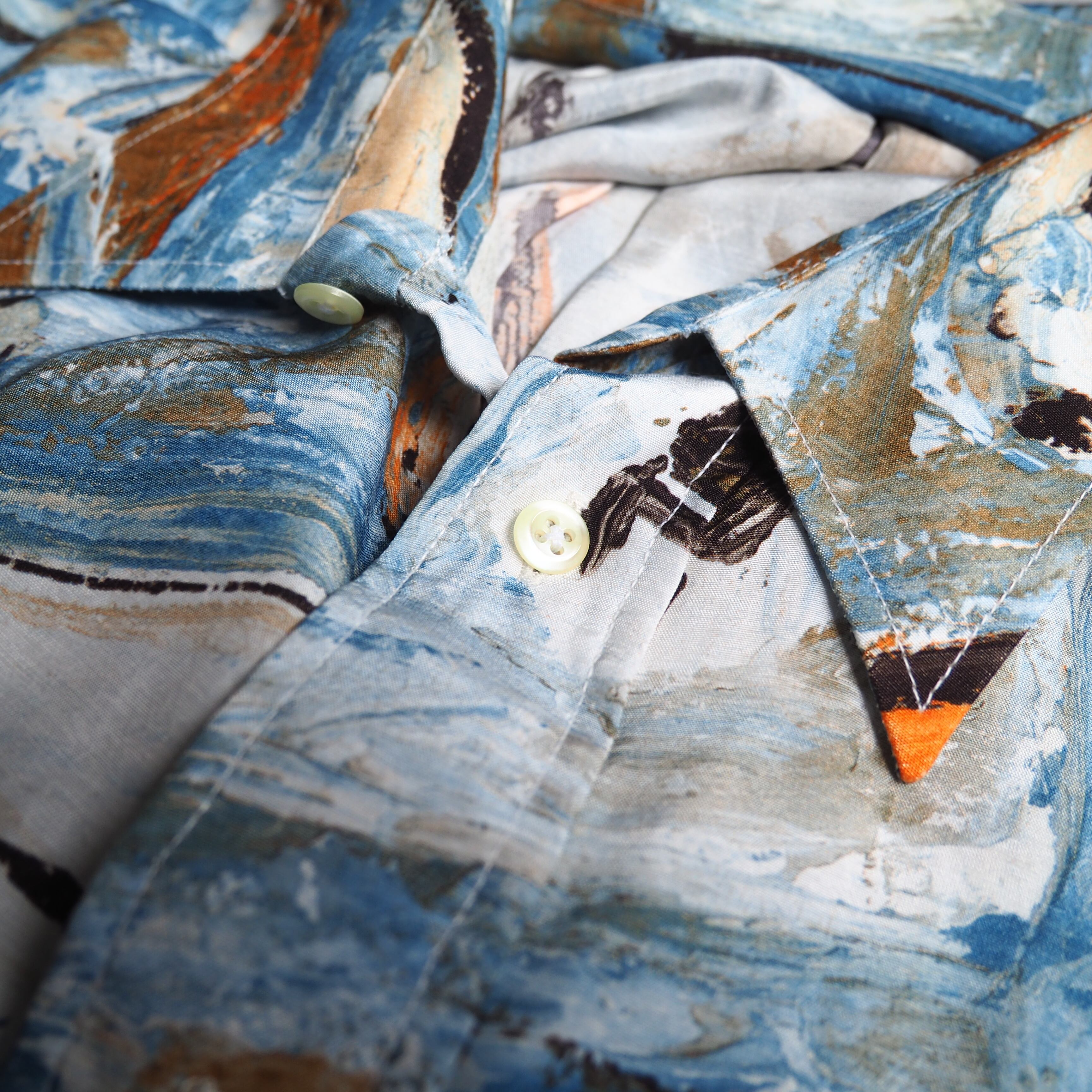 1970 - 80s Beautiful oil painted art vintage Drape loose SS rayon shirt