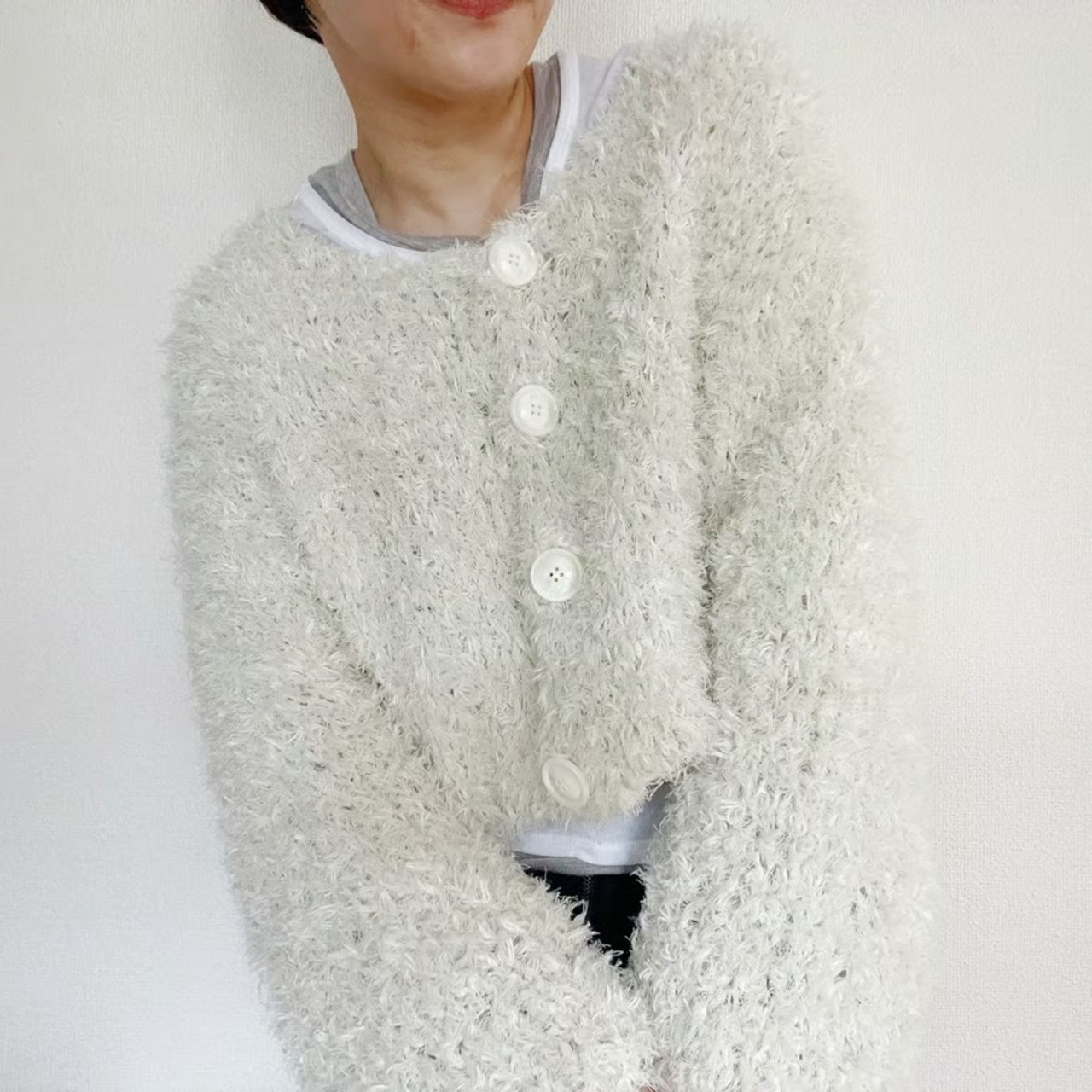 [Pattern] 綿麻ファーのふわふわカーディガン